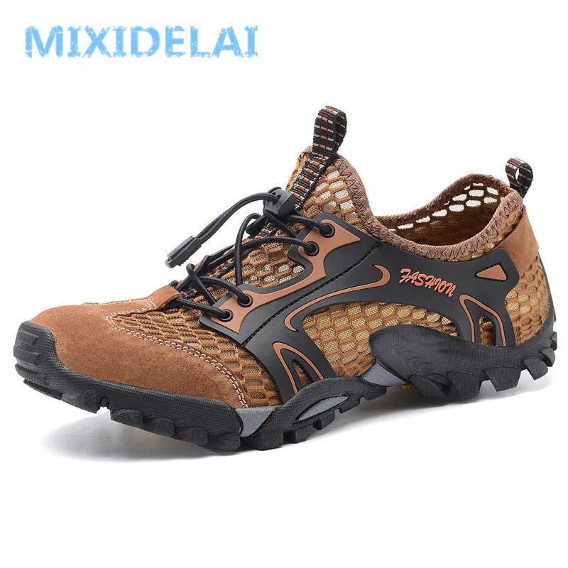 Chaussures décontractées en maille et cuir artificiel pour homme, baskets respirantes, grande taille, pour la marche, collection été 2024