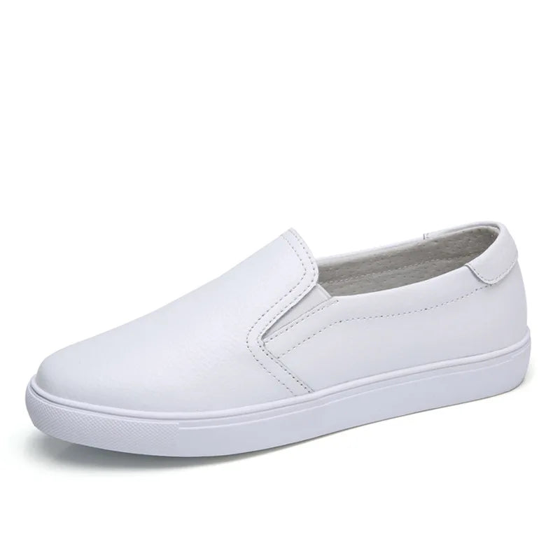 WOIZGIC Femmes Dames Femelle Fille Chaussures Blanches En Cuir Véritable Plateforme Baskets Sans Lacet Chaussures Vulcanisées Souples ZQMF-960