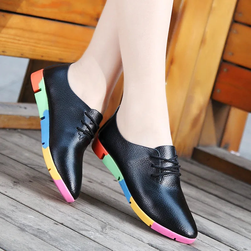 WOIZGIC Femmes Mère Femme Dames Chaussures Plates Mocassins Vache Véritable Cuir Souple Peau De Porc Décontracté À Lacets Chaussures 35-44 AZE-910