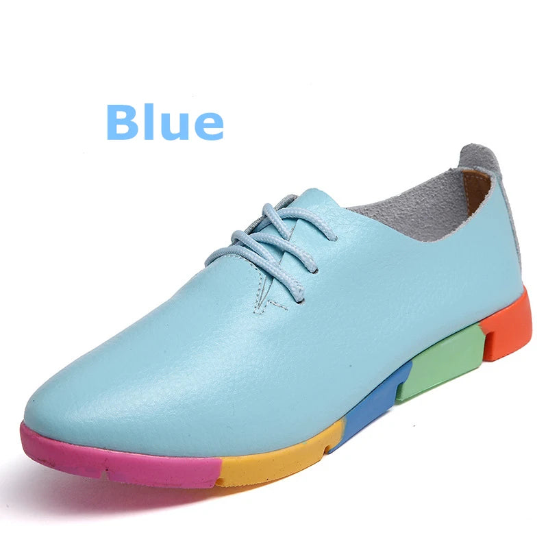 WOIZGIC Femmes Mère Femme Dames Chaussures Plates Mocassins Vache Véritable Cuir Souple Peau De Porc Décontracté À Lacets Chaussures 35-44 AZE-910
