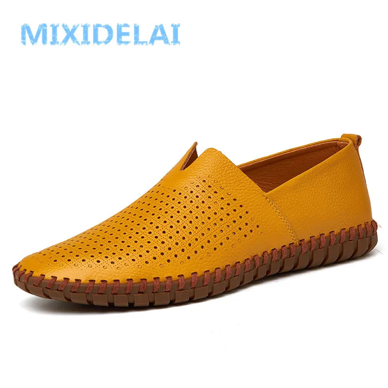 MIXIDELAI Mocassins en cuir de vache véritable pour homme, mocassins tendance faits main, en cuir souple, bleus, à enfiler, grande taille 38 à 47