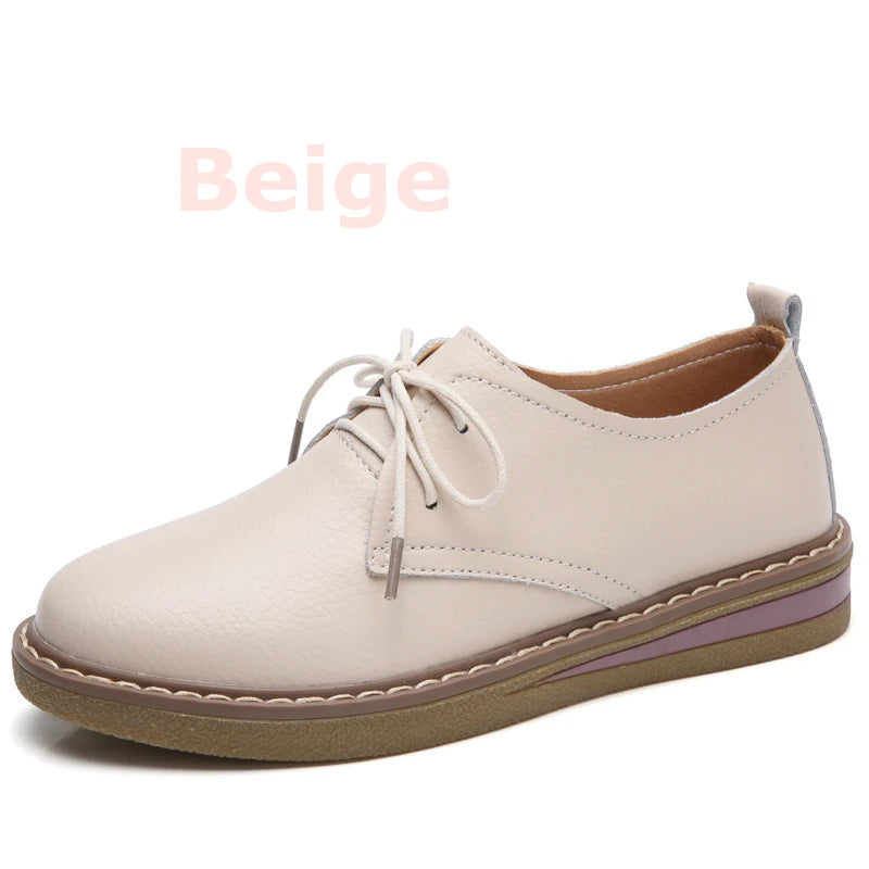 WOIZGIC Chaussures décontractées pour femmes, mocassins plats, chaussures pour dames, vieille mère, cuir de vache véritable, lacets, peau de porc, coréen, 35-40 SKH-058