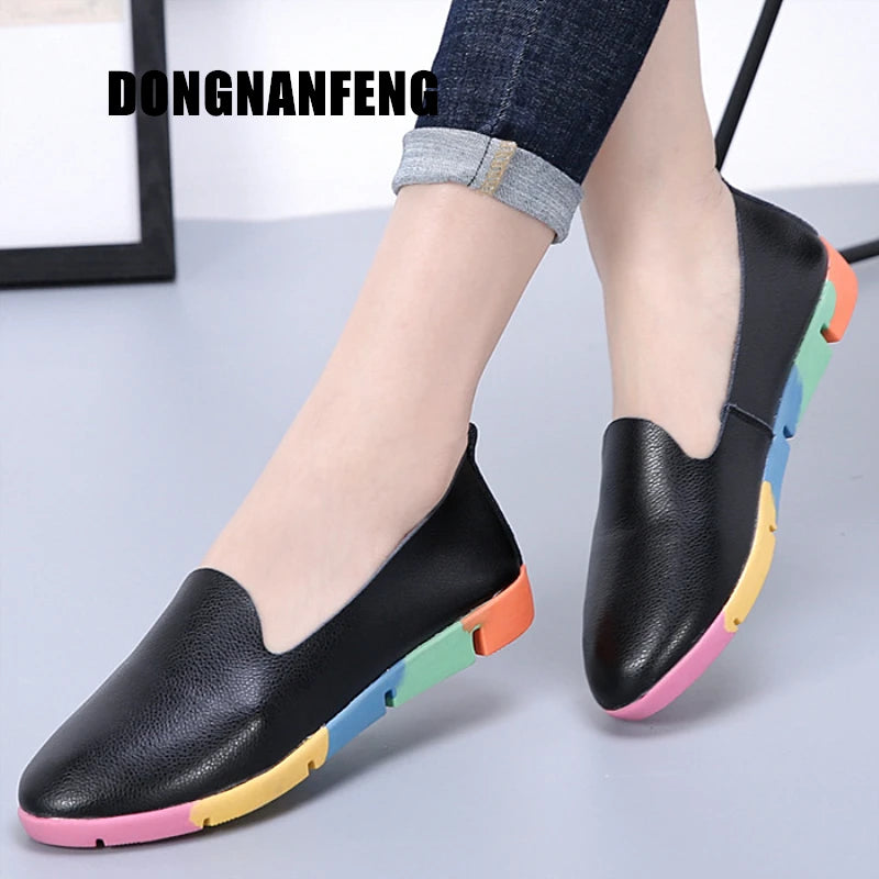 WOIZGIC Mocassins plats en cuir de vache véritable pour femme, chaussures d'infirmière, pointures 35-44, AZE-912