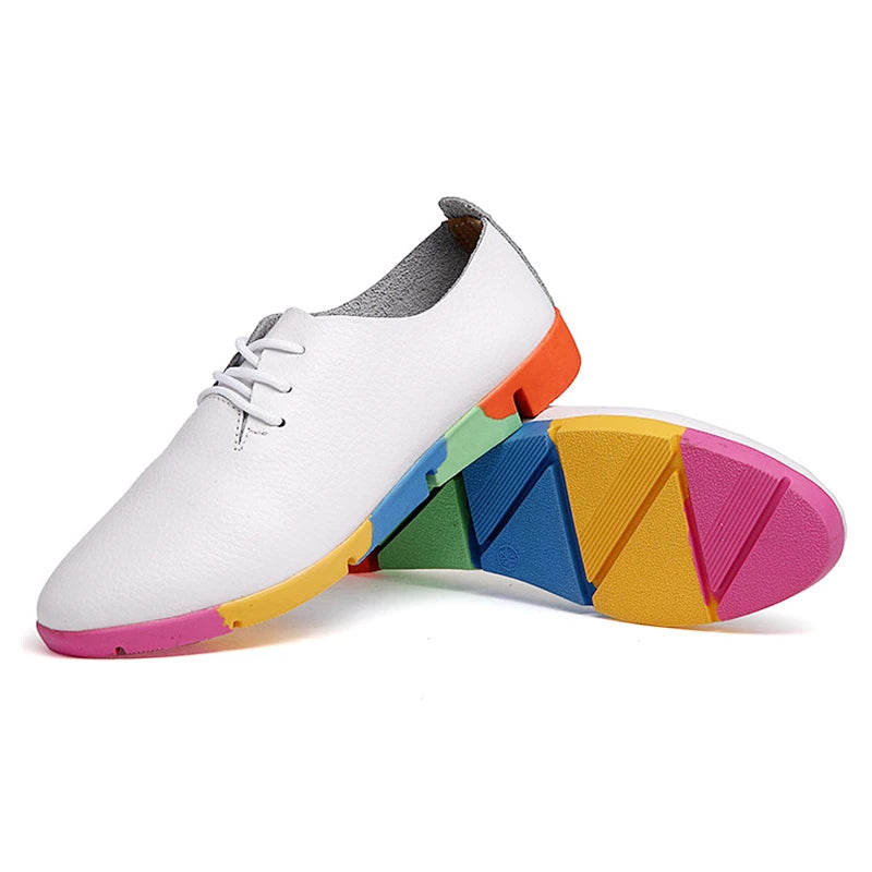 WOIZGIC Femmes Mère Femme Dames Chaussures Plates Mocassins Vache Véritable Cuir Souple Peau De Porc Décontracté À Lacets Chaussures 35-44 AZE-910