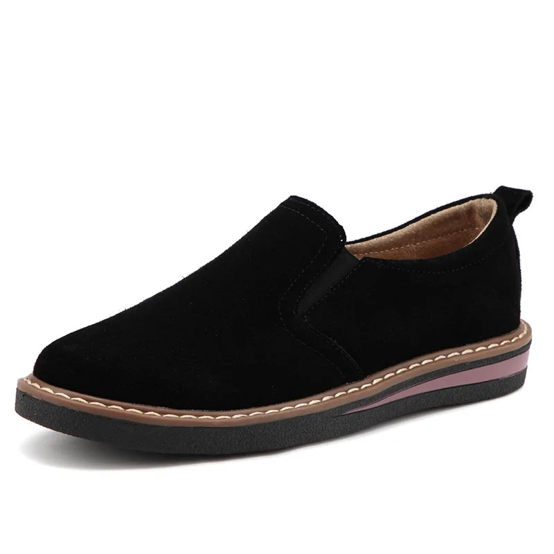 WOIZGIC Women Ladies Mother Female Cow Suede Genuine Leather Shoes Flats Loafers Slip On Pigskin British Korean ZDRS-978