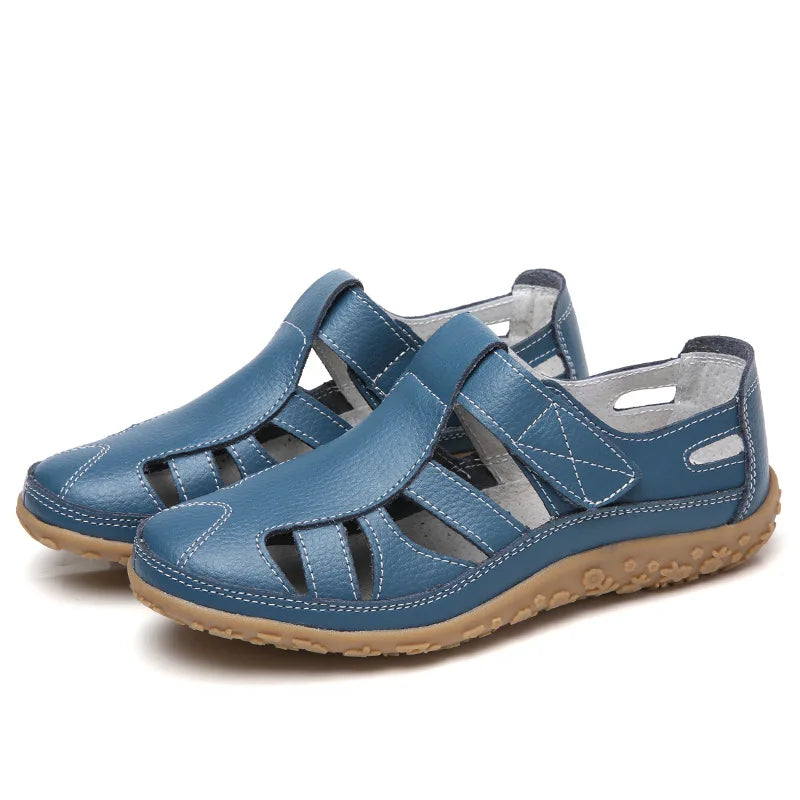 WOIZGIC Femmes Dames Femme Mère Chaussures En Cuir Véritable Sandales Gladiateur Été Plage Cool Creux Souple Crochet Boucle LLX-9568