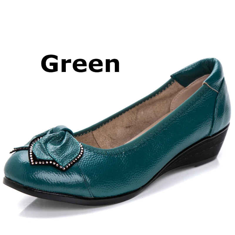 WOIZGIC Femmes Mère Vieilles Chaussures Plates Mocassins Vache Véritable Cuir Peau De Porc Caoutchouc Daim Sans Lacet Bowknot Décontracté 34-43 HC-1107