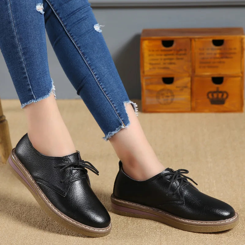 WOIZGIC Chaussures décontractées pour femmes, mocassins plats, chaussures pour dames, vieille mère, cuir de vache véritable, lacets, peau de porc, coréen, 35-40 SKH-058