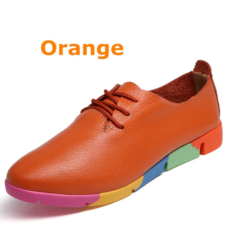 WOIZGIC Femmes Mère Femme Dames Chaussures Plates Mocassins Vache Véritable Cuir Souple Peau De Porc Décontracté À Lacets Chaussures 35-44 AZE-910