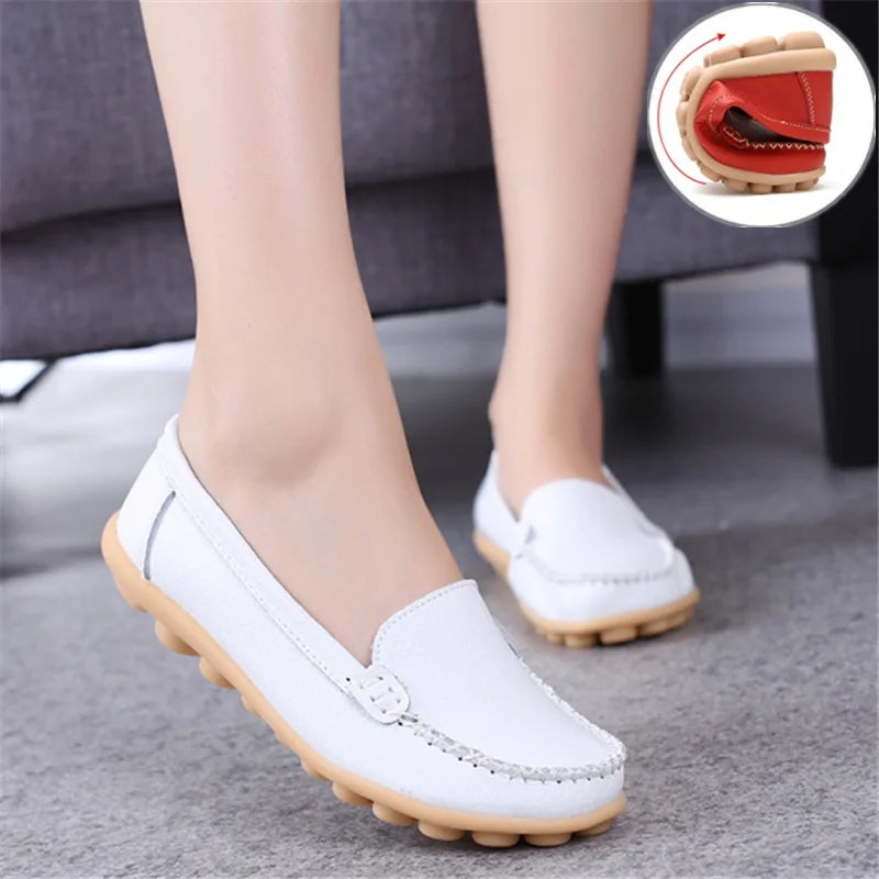 WOIZGIC Femmes Dames Femmes Mère Chaussures En Cuir Véritable Appartements Mocassins Sans Lacet Mocassin Sapatos Femininos Taille 41 42 XLZ-918