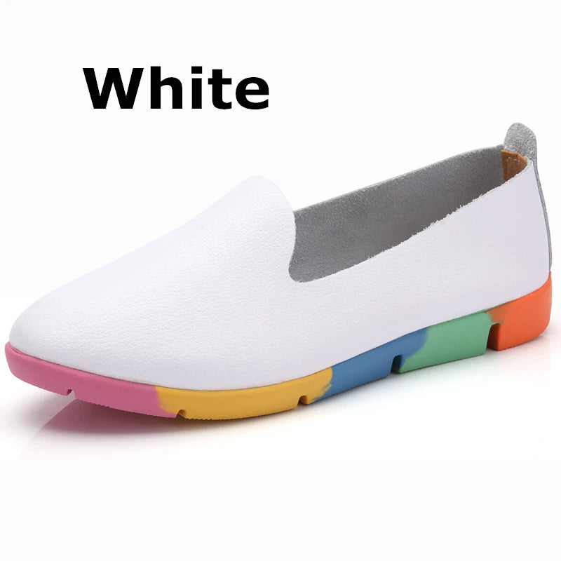 WOIZGIC Mocassins plats en cuir de vache véritable pour femme, chaussures d'infirmière, pointures 35-44, AZE-912
