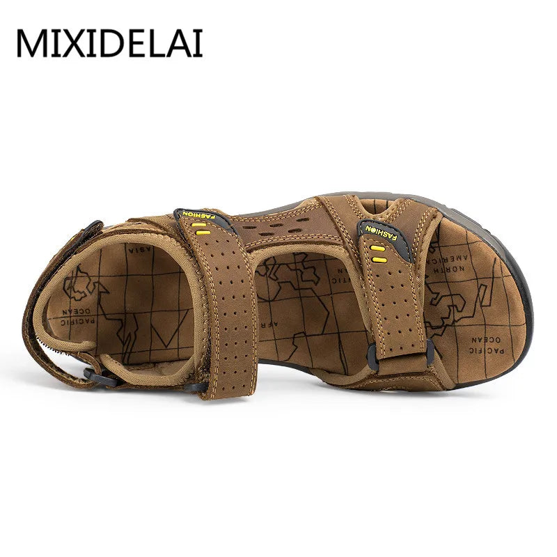 Sandales de plage en cuir véritable pour homme, chaussures de loisirs d'été à la mode, de haute qualité, souples, grande taille, tailles 38 à 48