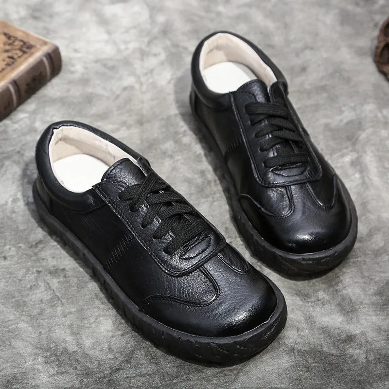 WOIZGIC Gril Women's Ladies Female Woman Genuine Leather White Vulcanized Shoes Flats Sneakers Platform Lace Up soft four season