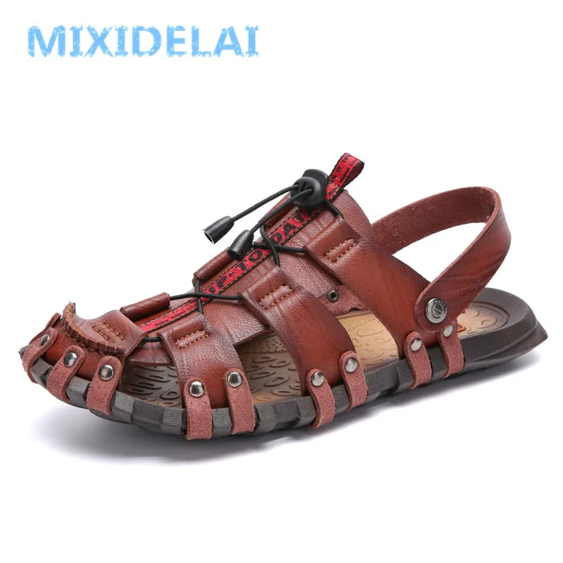 Mixidelai – Sandales en cuir pour hommes, chaussures d'été, pantoufles de loisirs, tongs, chaussures confortables, sandales souples, nouvelle collection