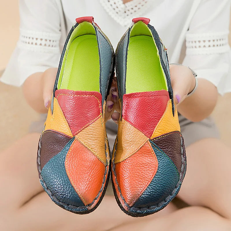 WOIZGIC Femmes Dames Femmes Mère Chaussures En Cuir Véritable Appartements Mocassins De Créateur Mocassins À Enfiler Coloré Grande Taille 41 42