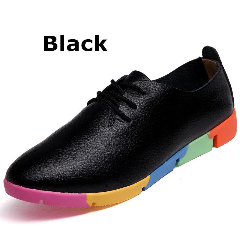 WOIZGIC Femmes Mère Femme Dames Chaussures Plates Mocassins Vache Véritable Cuir Souple Peau De Porc Décontracté À Lacets Chaussures 35-44 AZE-910
