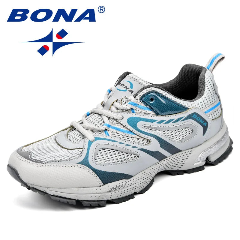BONA New Arrival Classics Style Men Running Shoes Cow Split Mesh Men Sport Shoes Lace Up Outdoor Jogging Shoes