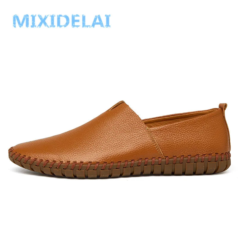 MIXIDELAI Mocassins en cuir de vache véritable pour homme, mocassins tendance faits main, en cuir souple, bleus, à enfiler, grande taille 38 à 47