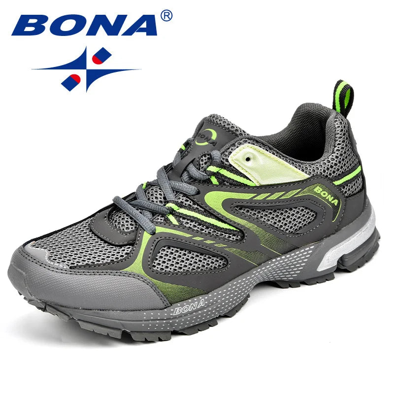 BONA New Arrival Classics Style Men Running Shoes Cow Split Mesh Men Sport Shoes Lace Up Outdoor Jogging Shoes