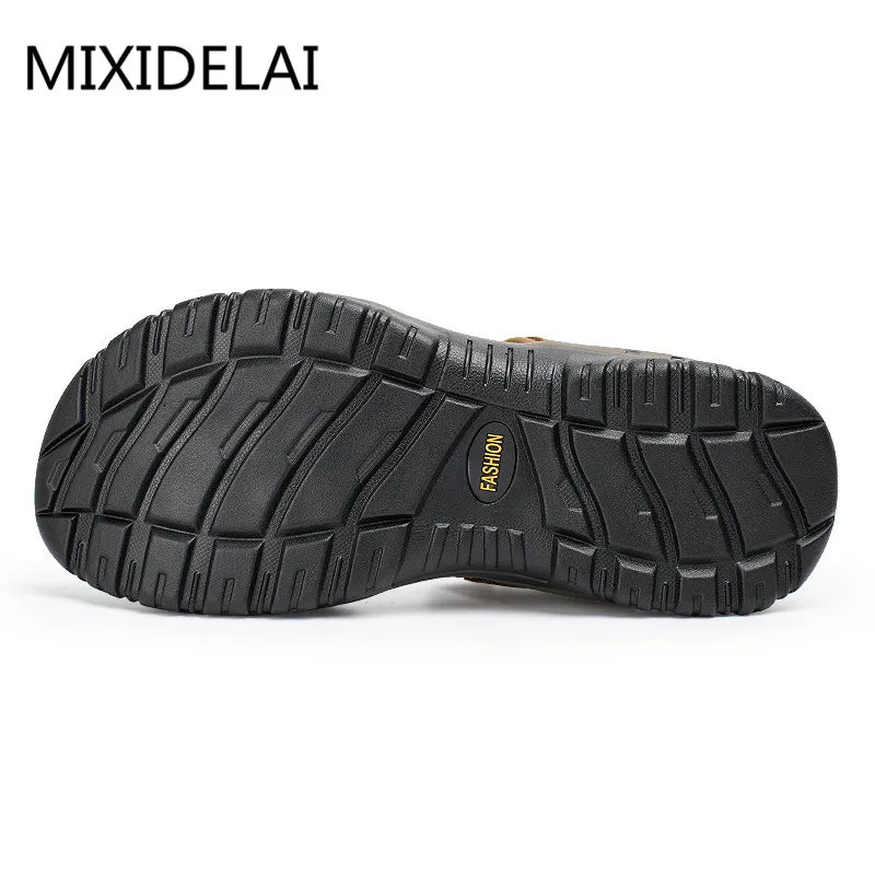 Sandales de plage en cuir véritable pour homme, chaussures de loisirs d'été à la mode, de haute qualité, souples, grande taille, tailles 38 à 48