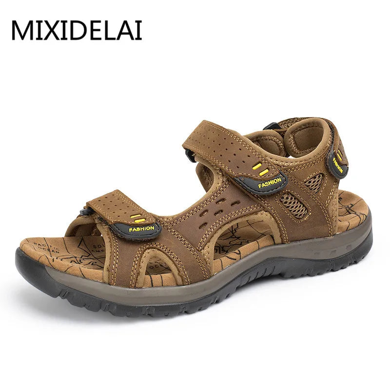 Sandales de plage en cuir véritable pour homme, chaussures de loisirs d'été à la mode, de haute qualité, souples, grande taille, tailles 38 à 48