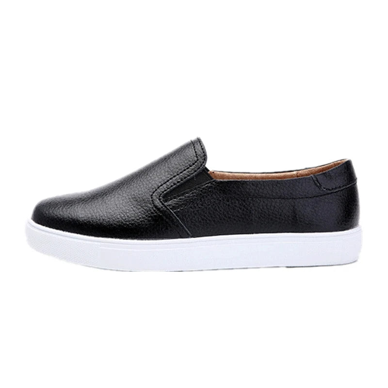 WOIZGIC Femmes Dames Femelle Fille Chaussures Blanches En Cuir Véritable Plateforme Baskets Sans Lacet Chaussures Vulcanisées Souples ZQMF-960