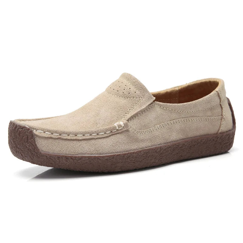 WOIZGIC Gril Female Women's Cow Suede Genuine Leather Shoes Flats Slip On Woman Lady Loafers Slip On Mocasines Mujer AM-526