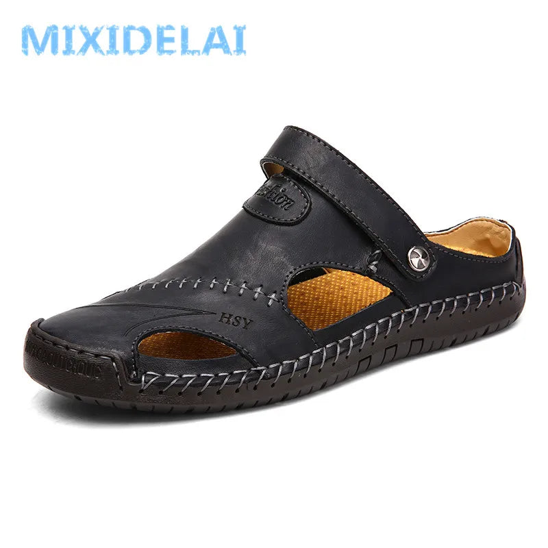 Sandales d'été classiques en cuir pour hommes, sandales romaines 2024, pantoufles d'extérieur, baskets de plage, tongs en caoutchouc, sandales de randonnée aquatique pour hommes