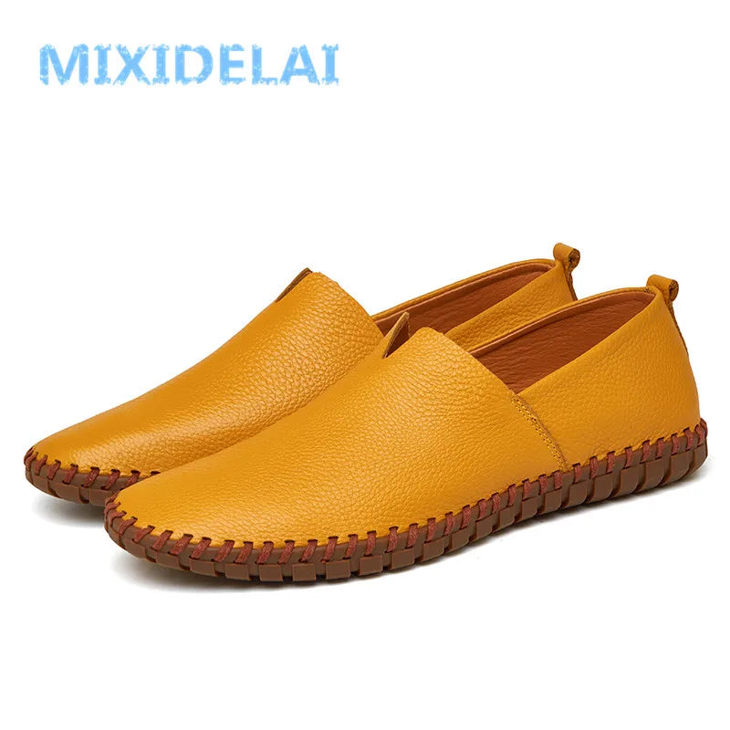 MIXIDELAI Mocassins en cuir de vache véritable pour homme, mocassins tendance faits main, en cuir souple, bleus, à enfiler, grande taille 38 à 47