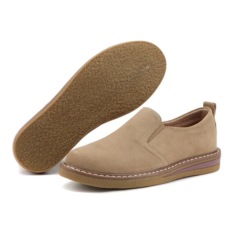 WOIZGIC Women Ladies Mother Female Cow Suede Genuine Leather Shoes Flats Loafers Slip On Pigskin British Korean ZDRS-978