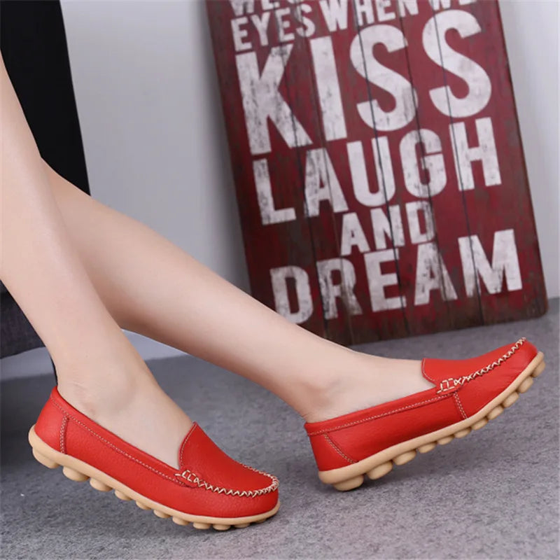 WOIZGIC Femmes Dames Femmes Mère Chaussures En Cuir Véritable Appartements Mocassins Sans Lacet Mocassin Sapatos Femininos Taille 41 42 XLZ-918