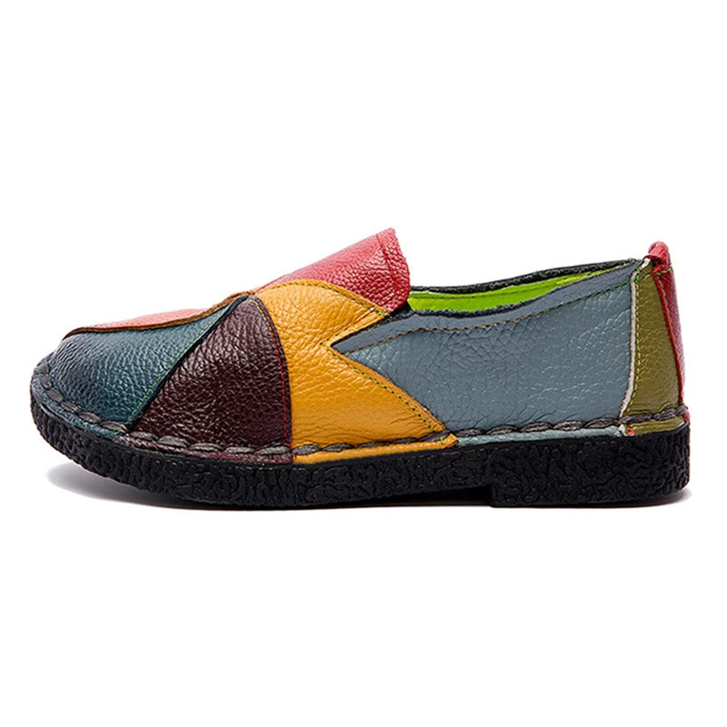 WOIZGIC Femmes Dames Femmes Mère Chaussures En Cuir Véritable Appartements Mocassins De Créateur Mocassins À Enfiler Coloré Grande Taille 41 42