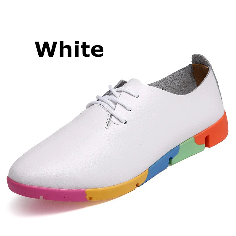 WOIZGIC Femmes Mère Femme Dames Chaussures Plates Mocassins Vache Véritable Cuir Souple Peau De Porc Décontracté À Lacets Chaussures 35-44 AZE-910