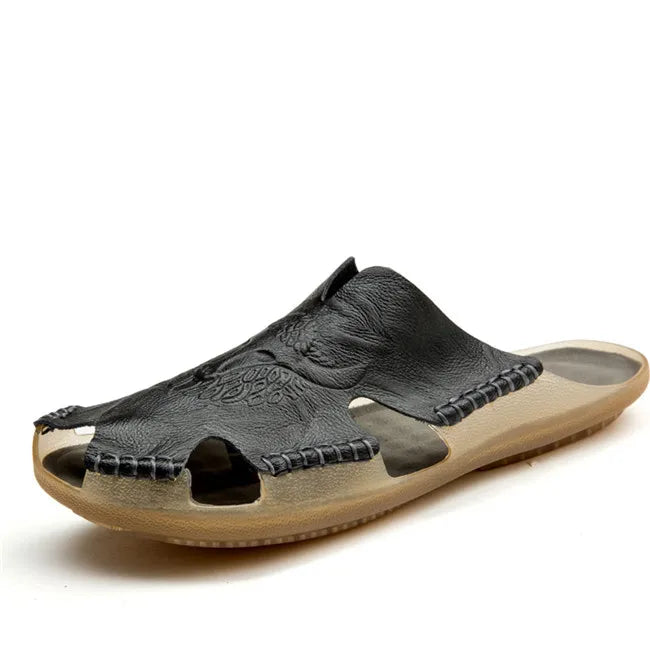 Mixidelai – Chaussons antidérapants en cuir de nouvelle qualité pour hommes, sandales de plage confortables, chaussures d’été pour hommes, pantoufles classiques pour hommes, tongs