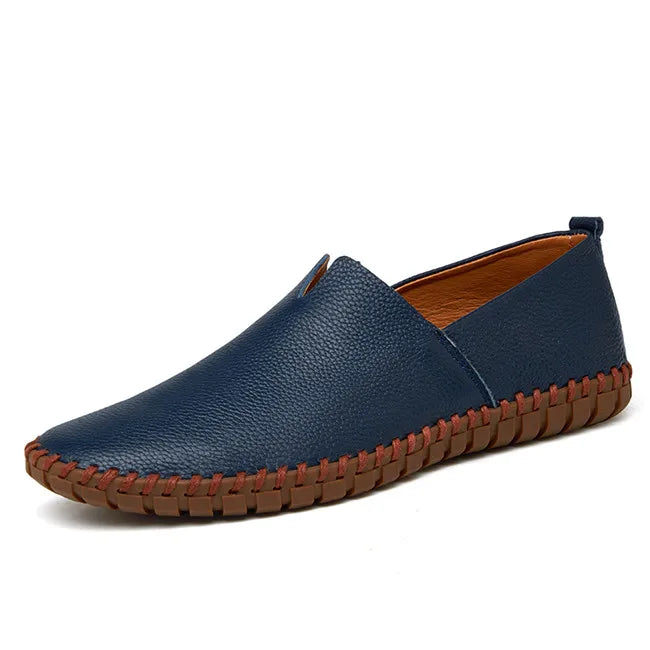 MIXIDELAI Mocassins en cuir de vache véritable pour homme, mocassins tendance faits main, en cuir souple, bleus, à enfiler, grande taille 38 à 47