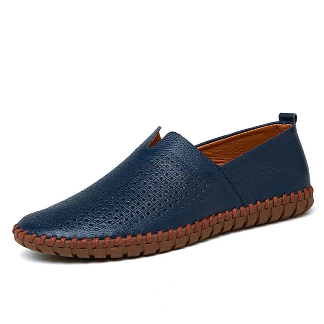 MIXIDELAI Mocassins en cuir de vache véritable pour homme, mocassins tendance faits main, en cuir souple, bleus, à enfiler, grande taille 38 à 47