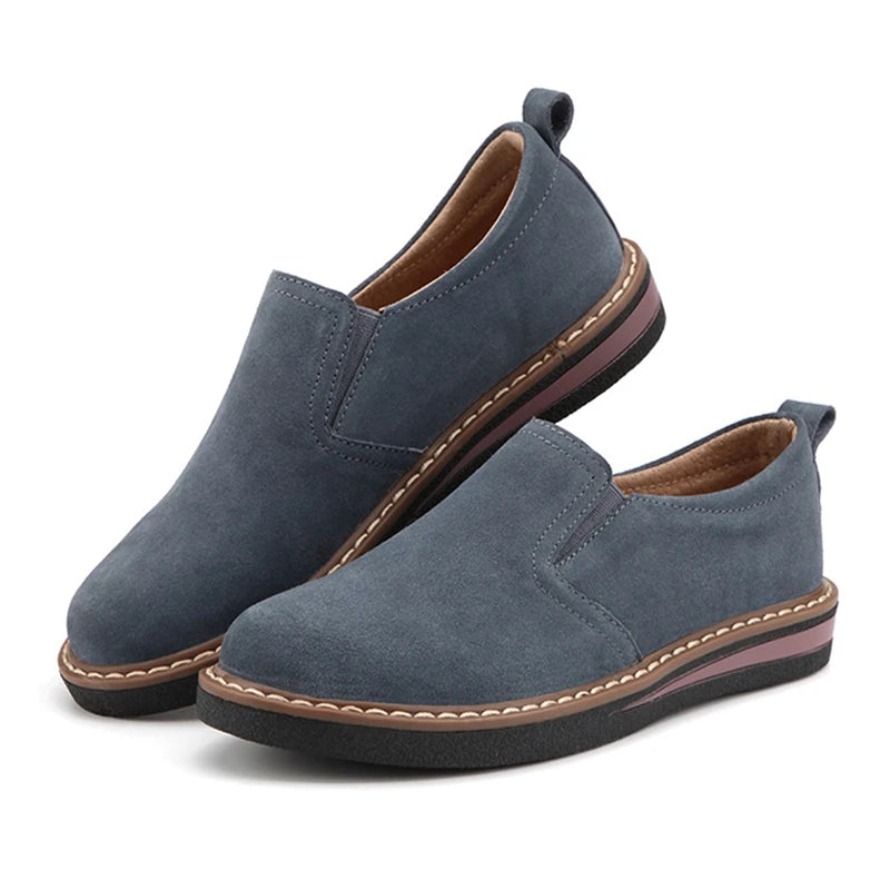 WOIZGIC Women Ladies Mother Female Cow Suede Genuine Leather Shoes Flats Loafers Slip On Pigskin British Korean ZDRS-978