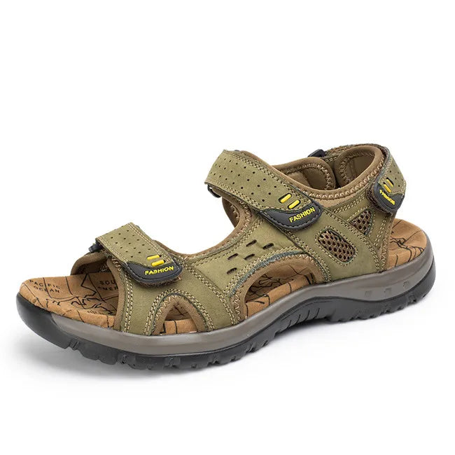 Sandales de plage en cuir véritable pour homme, chaussures de loisirs d'été à la mode, de haute qualité, souples, grande taille, tailles 38 à 48