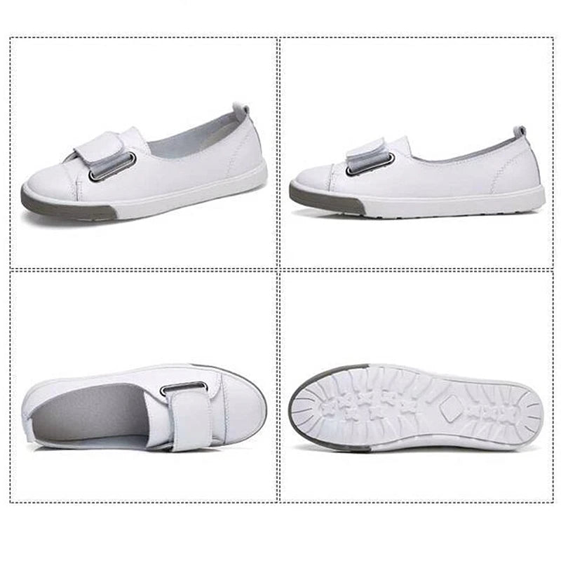 WOIZGIC Women Ladies Female Student Genuine Leather Casual Shoes White Flats Korean Vulcanized Shoes Spring 35-41 DF-YC259