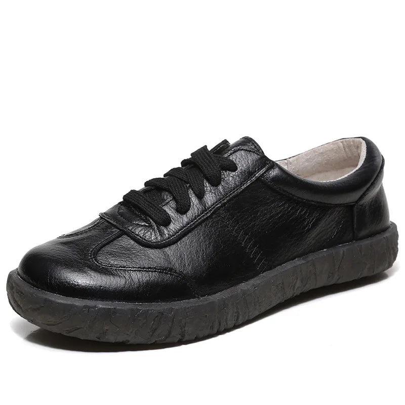 WOIZGIC Gril Women's Ladies Female Woman Genuine Leather White Vulcanized Shoes Flats Sneakers Platform Lace Up soft four season