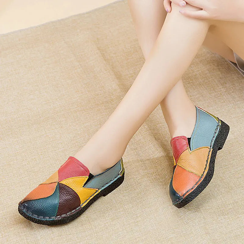 WOIZGIC Femmes Dames Femmes Mère Chaussures En Cuir Véritable Appartements Mocassins De Créateur Mocassins À Enfiler Coloré Grande Taille 41 42