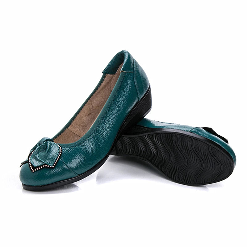 WOIZGIC Femmes Mère Vieilles Chaussures Plates Mocassins Vache Véritable Cuir Peau De Porc Caoutchouc Daim Sans Lacet Bowknot Décontracté 34-43 HC-1107