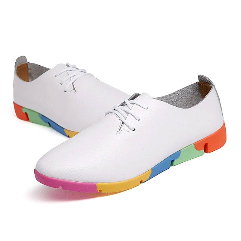 WOIZGIC Femmes Mère Femme Dames Chaussures Plates Mocassins Vache Véritable Cuir Souple Peau De Porc Décontracté À Lacets Chaussures 35-44 AZE-910