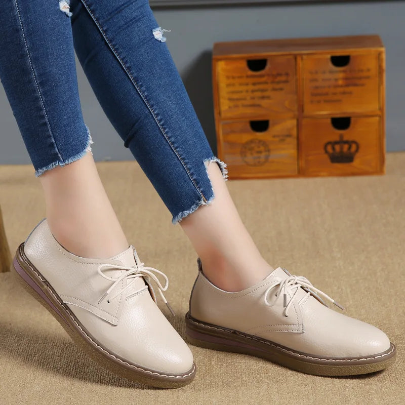 WOIZGIC Chaussures décontractées pour femmes, mocassins plats, chaussures pour dames, vieille mère, cuir de vache véritable, lacets, peau de porc, coréen, 35-40 SKH-058