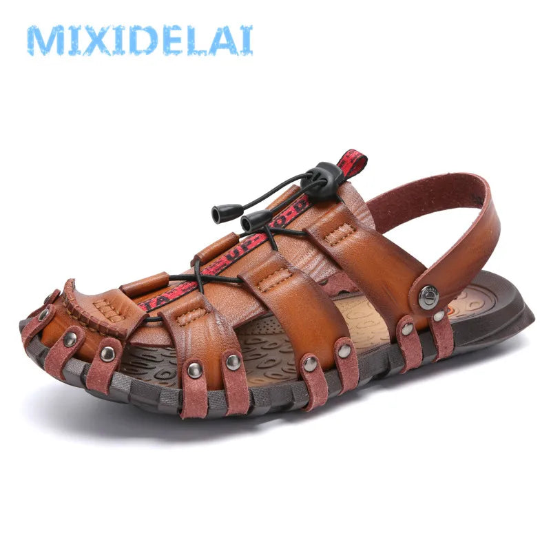 Mixidelai – Sandales en cuir pour hommes, chaussures d'été, pantoufles de loisirs, tongs, chaussures confortables, sandales souples, nouvelle collection