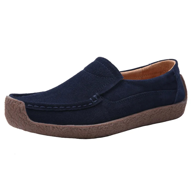 WOIZGIC Gril Female Women's Cow Suede Genuine Leather Shoes Flats Slip On Woman Lady Loafers Slip On Mocasines Mujer AM-526