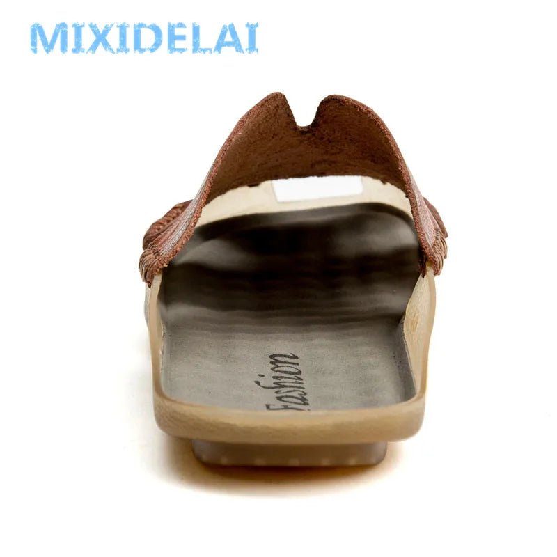 Mixidelai – Chaussons antidérapants en cuir de nouvelle qualité pour hommes, sandales de plage confortables, chaussures d’été pour hommes, pantoufles classiques pour hommes, tongs