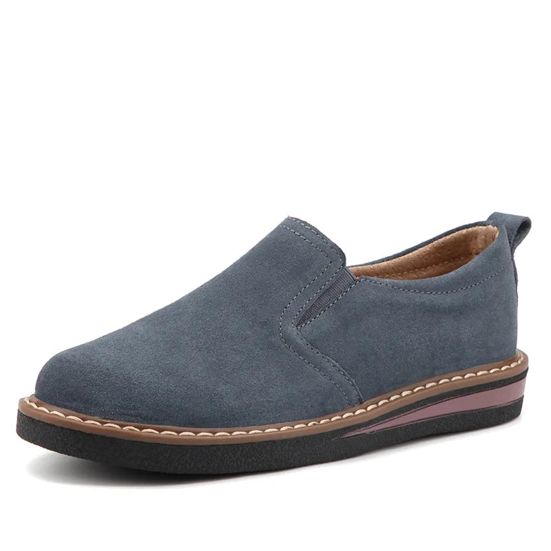 WOIZGIC Women Ladies Mother Female Cow Suede Genuine Leather Shoes Flats Loafers Slip On Pigskin British Korean ZDRS-978
