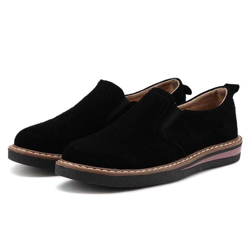 WOIZGIC Women Ladies Mother Female Cow Suede Genuine Leather Shoes Flats Loafers Slip On Pigskin British Korean ZDRS-978