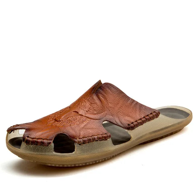 Mixidelai – Chaussons antidérapants en cuir de nouvelle qualité pour hommes, sandales de plage confortables, chaussures d’été pour hommes, pantoufles classiques pour hommes, tongs